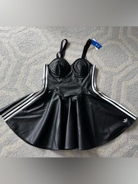 Adidas x Jeremy Scott Black Faux Leather Minidress Size 10
